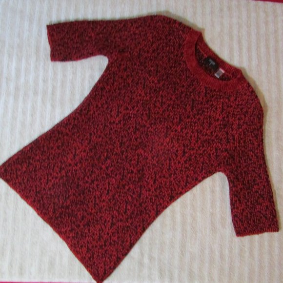 Tahari Plush Velour Sweater Red / Black Short Sleeve - Picture 2 of 6